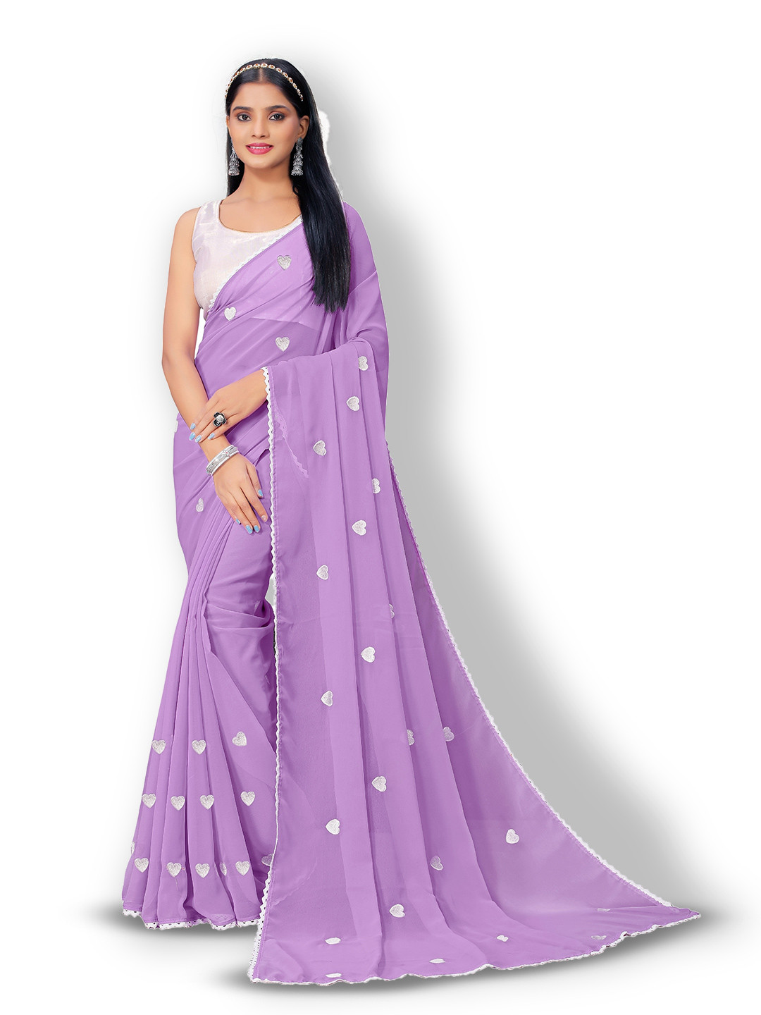 

Vaidehi Fashion Conversational Embroidered Pure Georgette Saree, Lavender