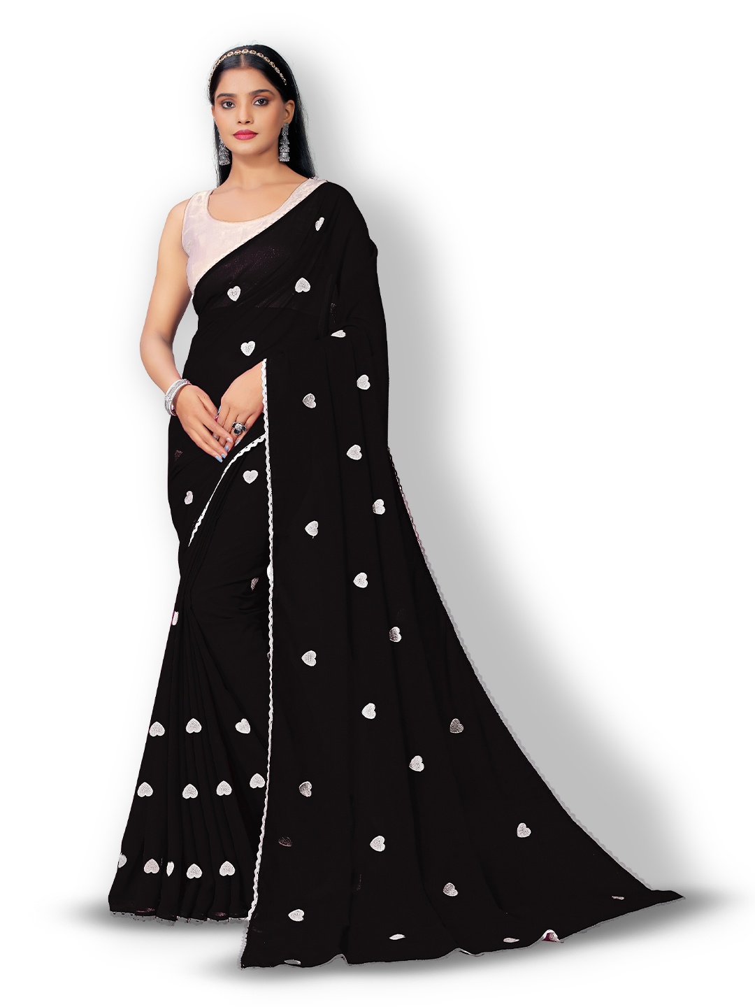 

Vaidehi Fashion Conversational Embroidered Pure Georgette Saree, Black