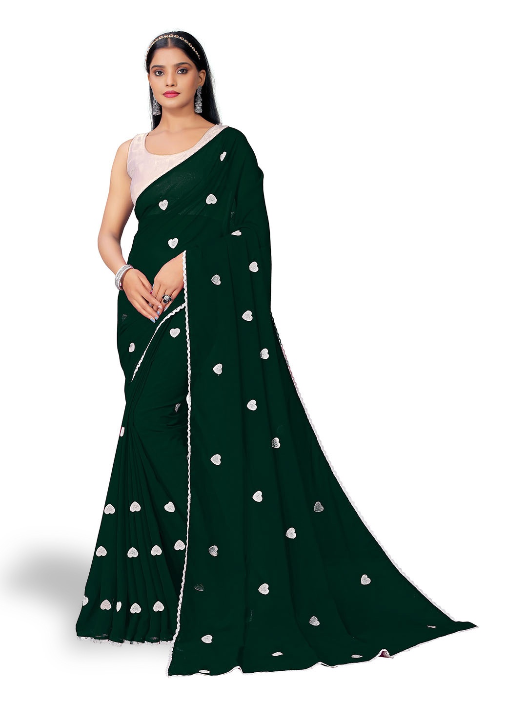 

Vaidehi Fashion Conversational Embroidered Pure Georgette Saree, Green