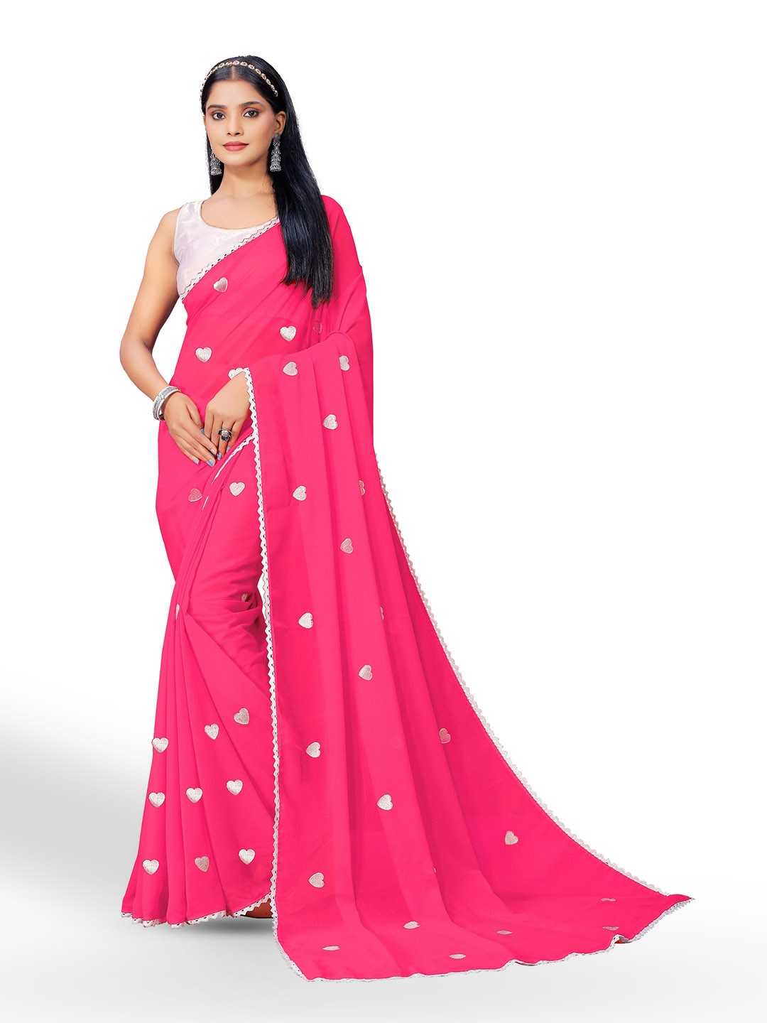 

Vaidehi Fashion Conversational Embroidered Pure Georgette Saree, Pink