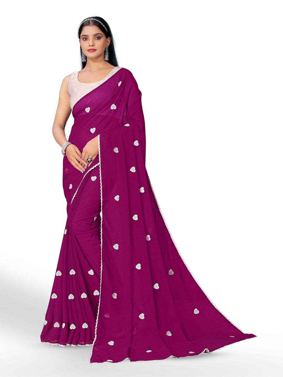 

Vaidehi Fashion Conversational Embroidered Pure Georgette Saree, Purple