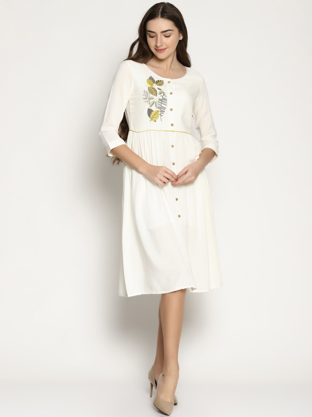 

UNTUNG Embroidered Cotton A-Line Dress, Off white