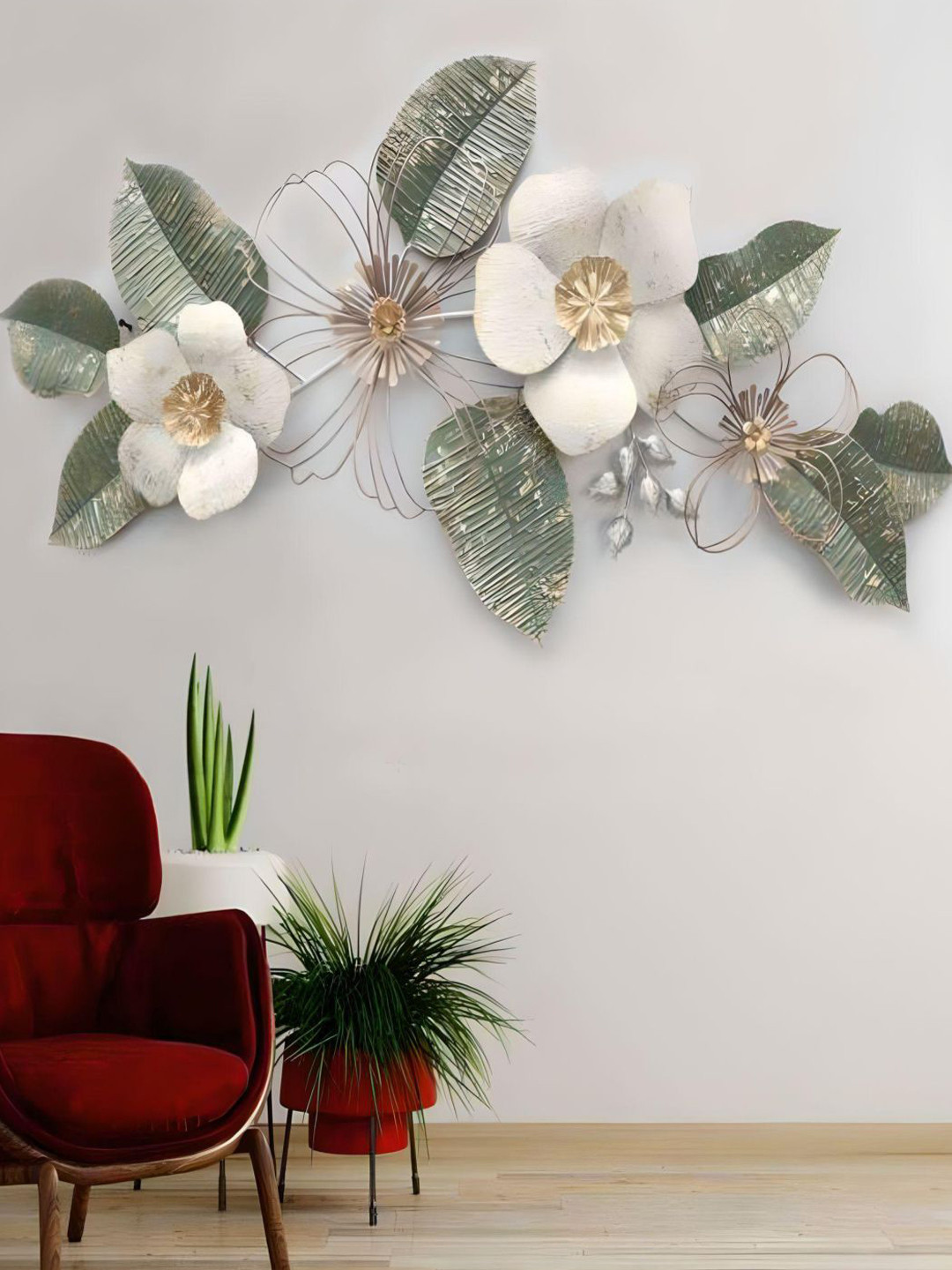 

The Art House White Metal Textured Flower Wall Art
