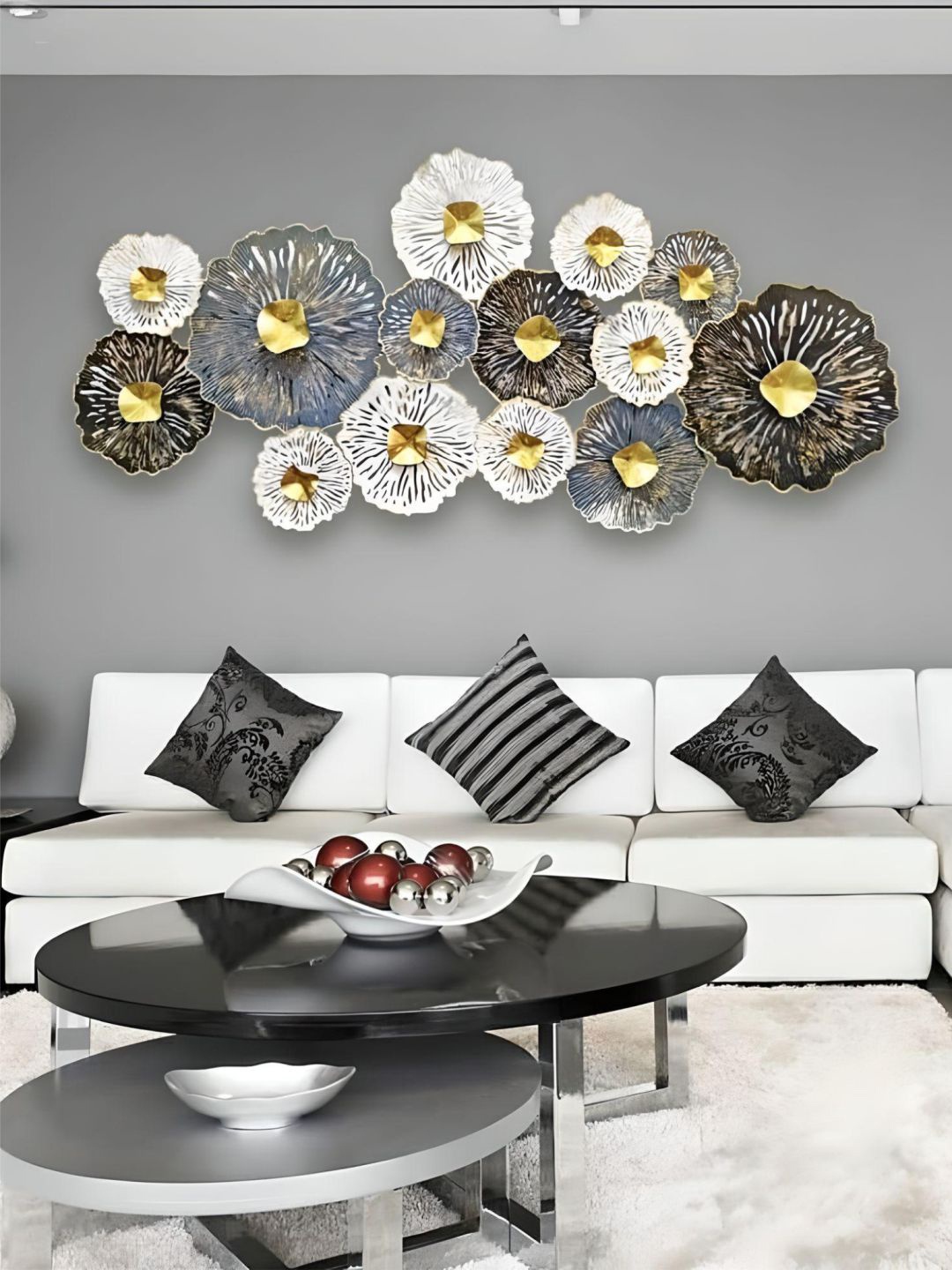 

The Art House White & Black Floral Metal Wall Art