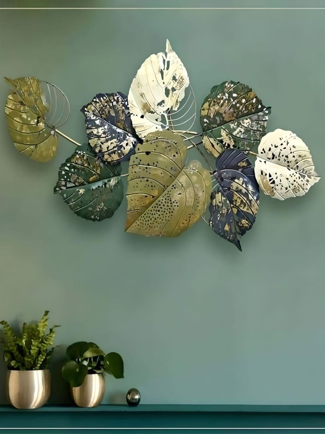 

The Art House Green & White Metal Textured Leaf Wall Decor