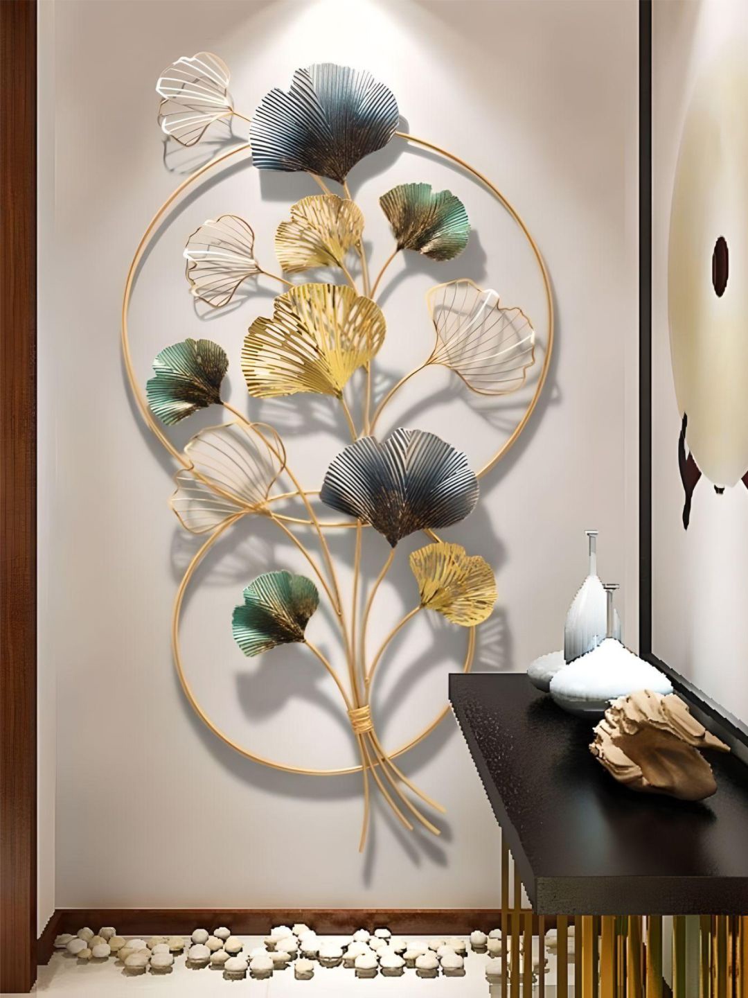 

The Art House Green & Gold Toned Metal Floral Wall Decor