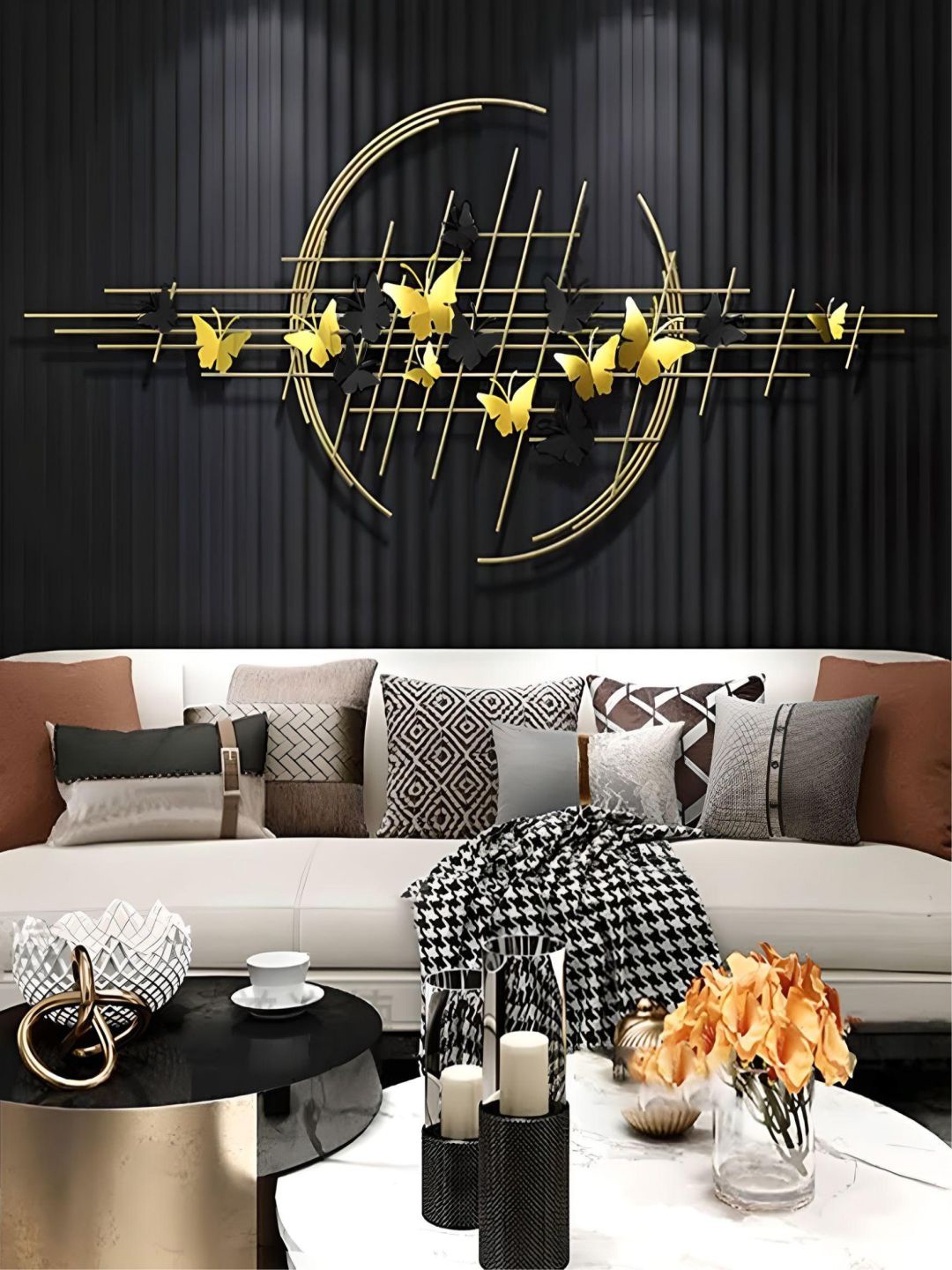 

The Art House Black & Yellow Metal Floral Wall Art, Gold