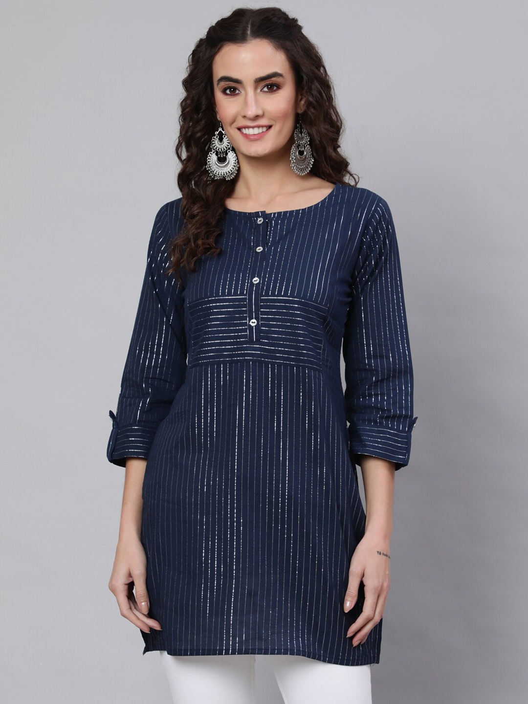 

Nayo Striped Cotton Straight Tunic, Navy blue