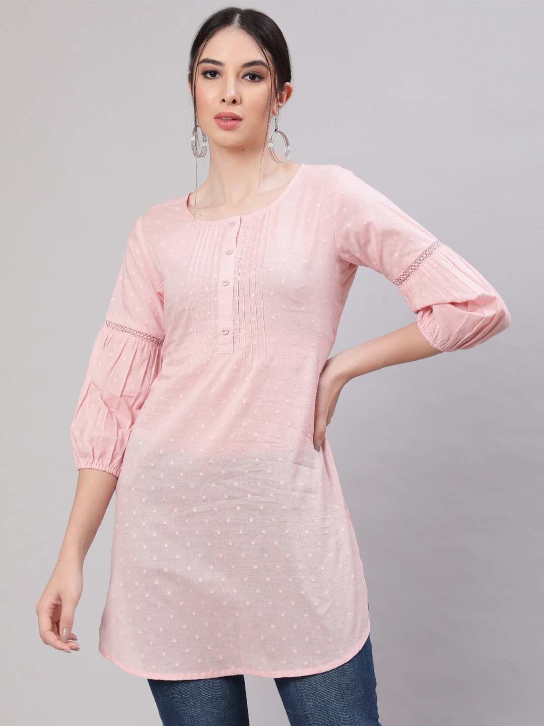 

Nayo Pink Polka Dots Printed Pure Cotton Kurti
