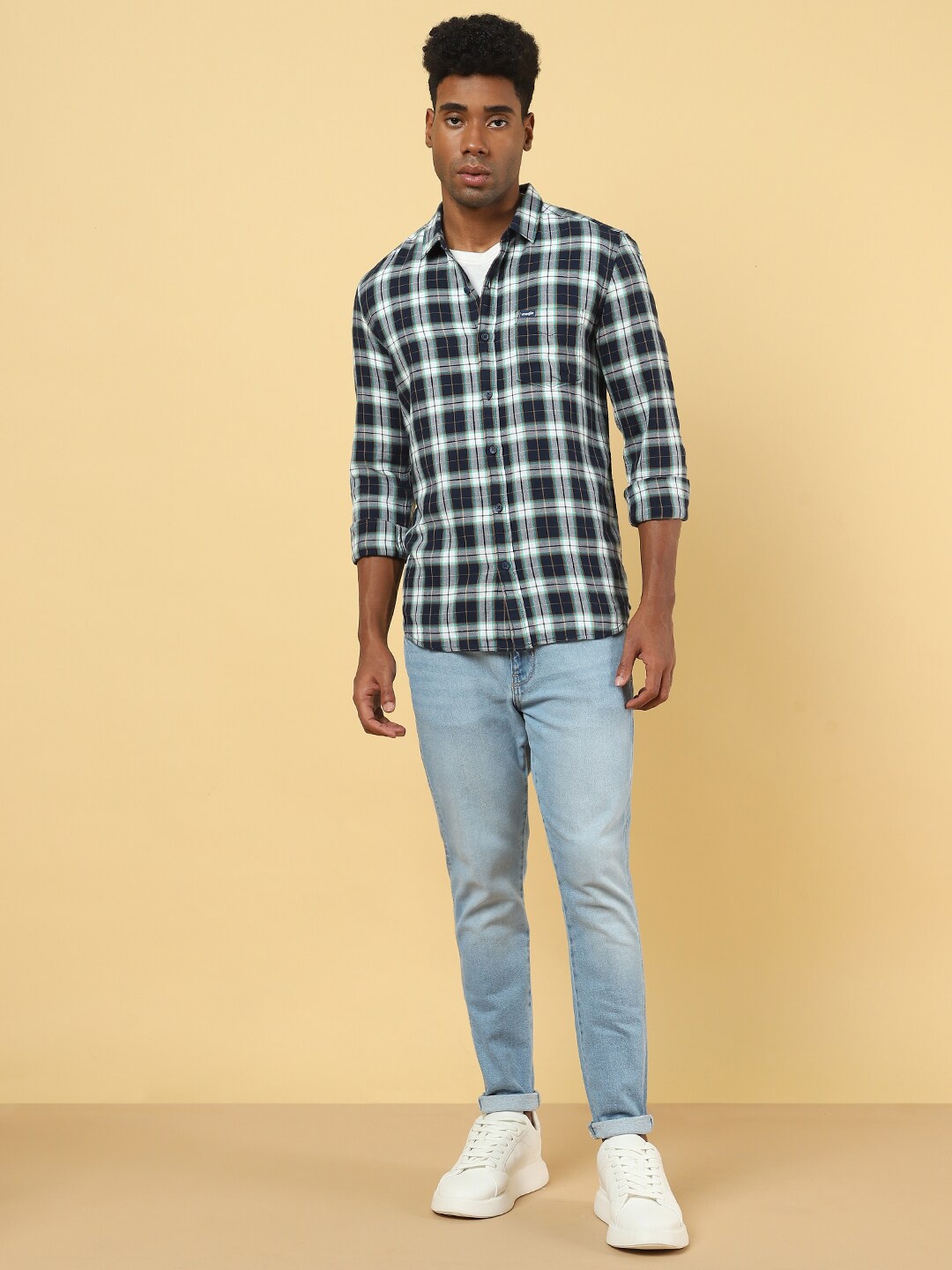 

Wrangler Tartan Checked Cotton Casual Shirt, Navy blue