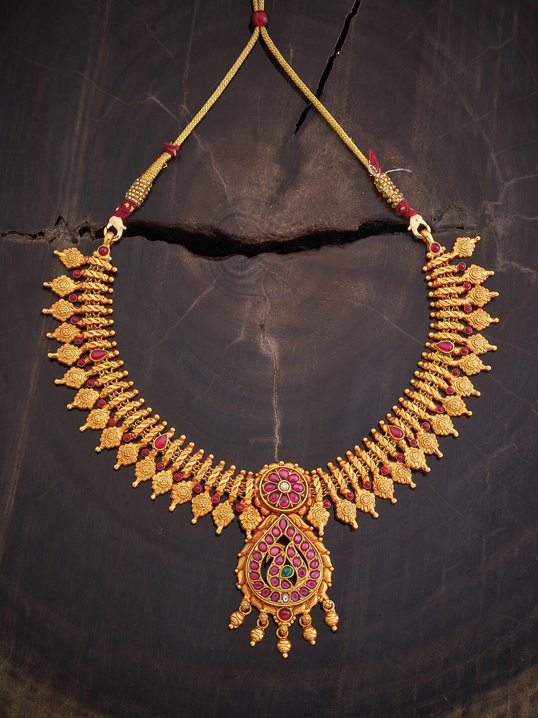 

Kushal's Fashion Jewellery 92.5 Pure Silver Temple Necklace, Gold