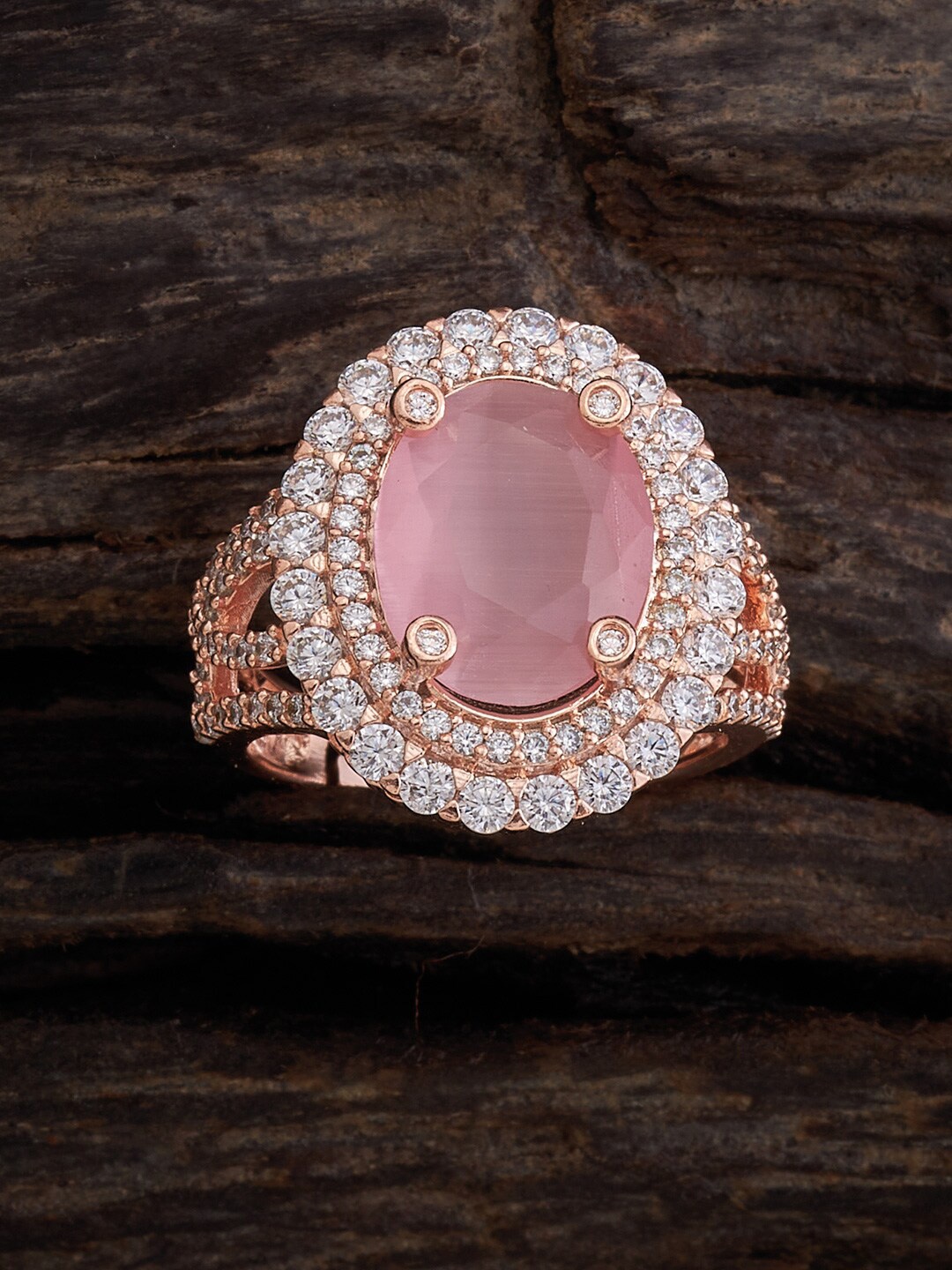 

Kushal's Fashion Jewellery Rose Gold-Plated CZ Studded Adjustable Finger Ring