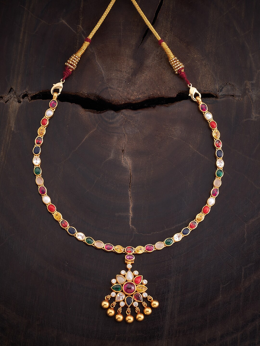 

Kushal's Fashion Jewellery Gold-Plated Ethnic Navaratna Temple Necklace