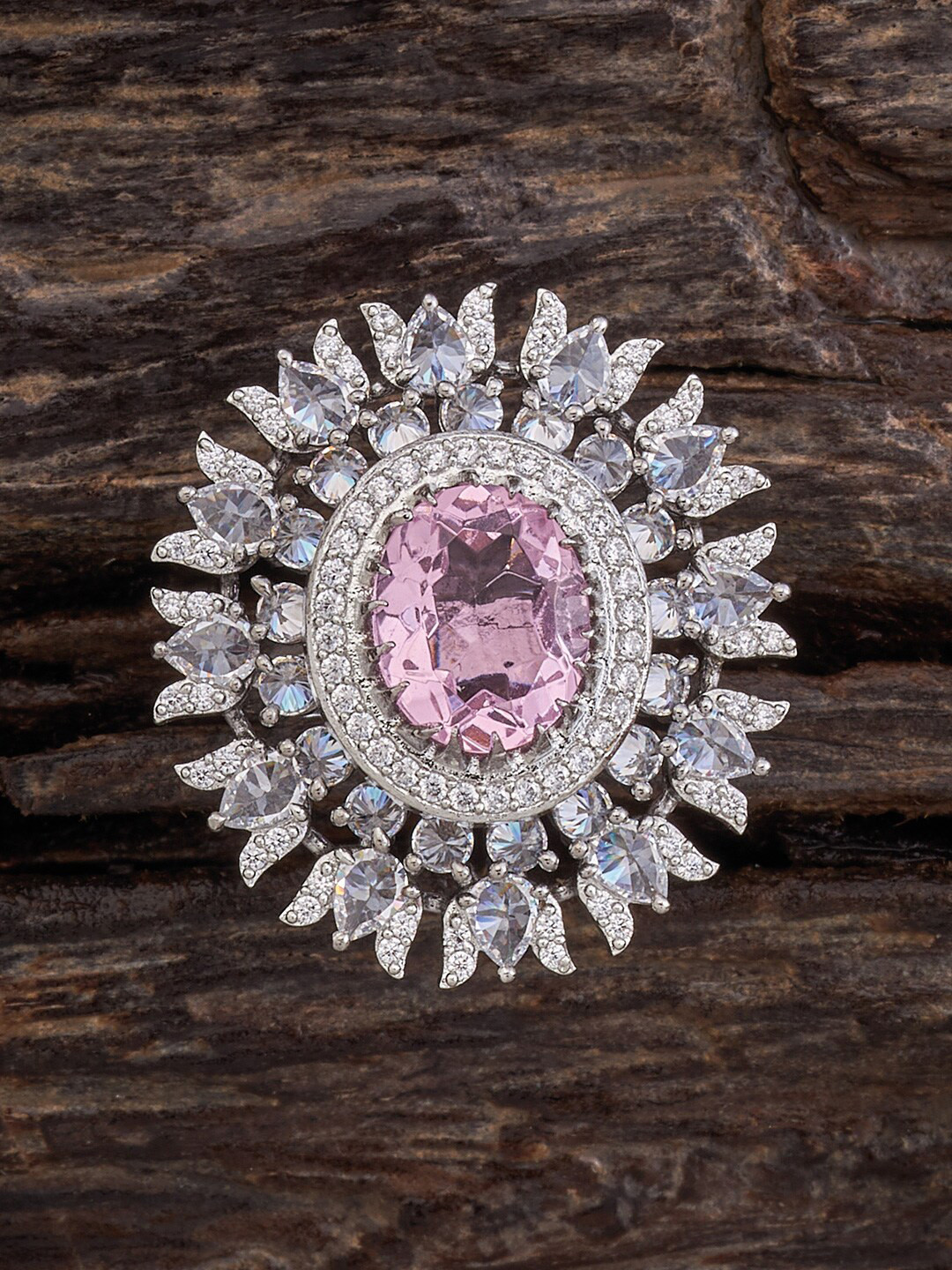 

Kushal's Fashion Jewellery Rhodium-Plated Cubic zirconia Studded Adjustable Finger Ring, Silver