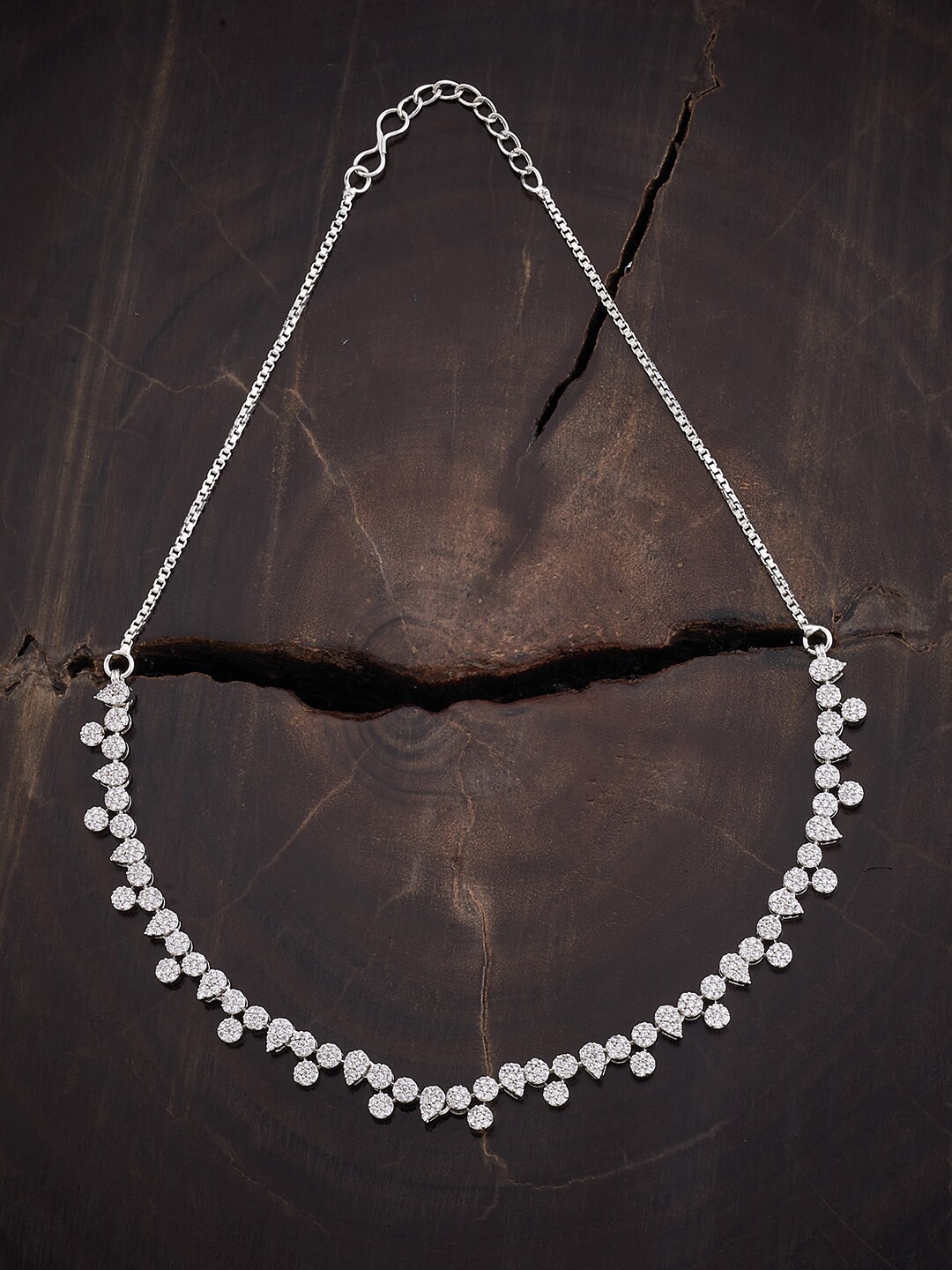 

Kushal's Fashion Jewellery Rhodium-Plated Cubic Zirconia-Studded Necklace, Silver
