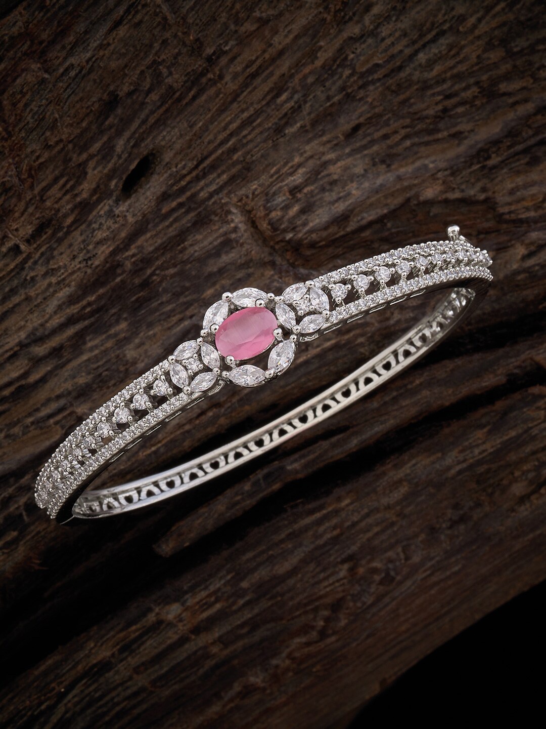 

Kushal's Fashion Jewellery Women Silver-Plated Cubic Zirconia Studded Kada Bracelet