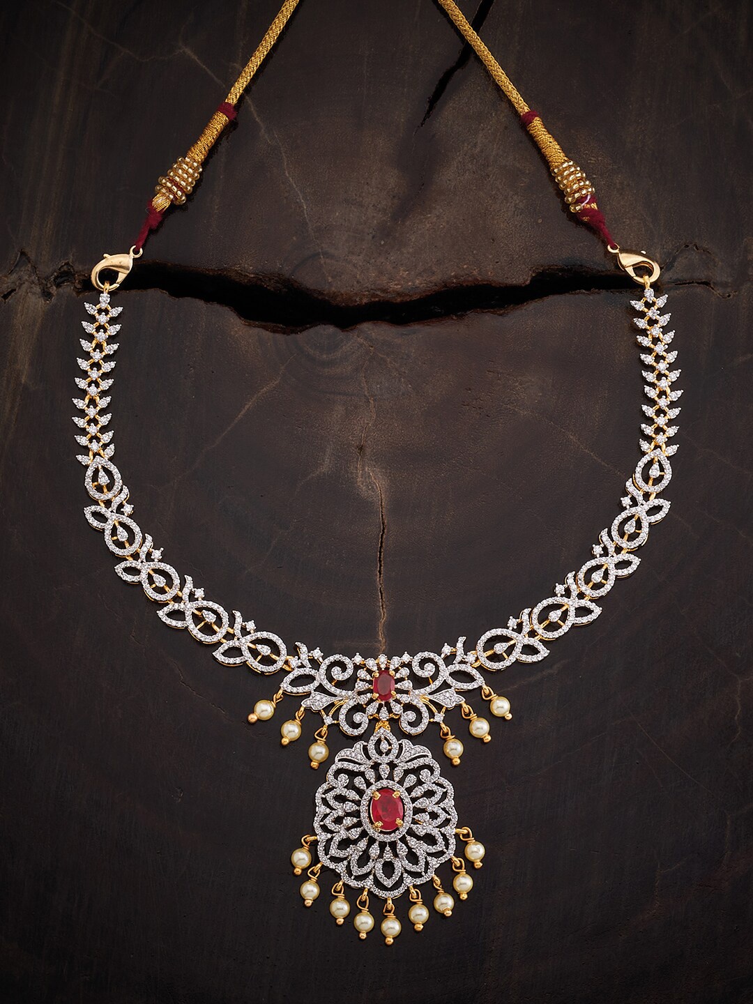 

Kushal's Fashion Jewellery Gold-Plated 92.5 Pure Silver Zircon Studded Necklace
