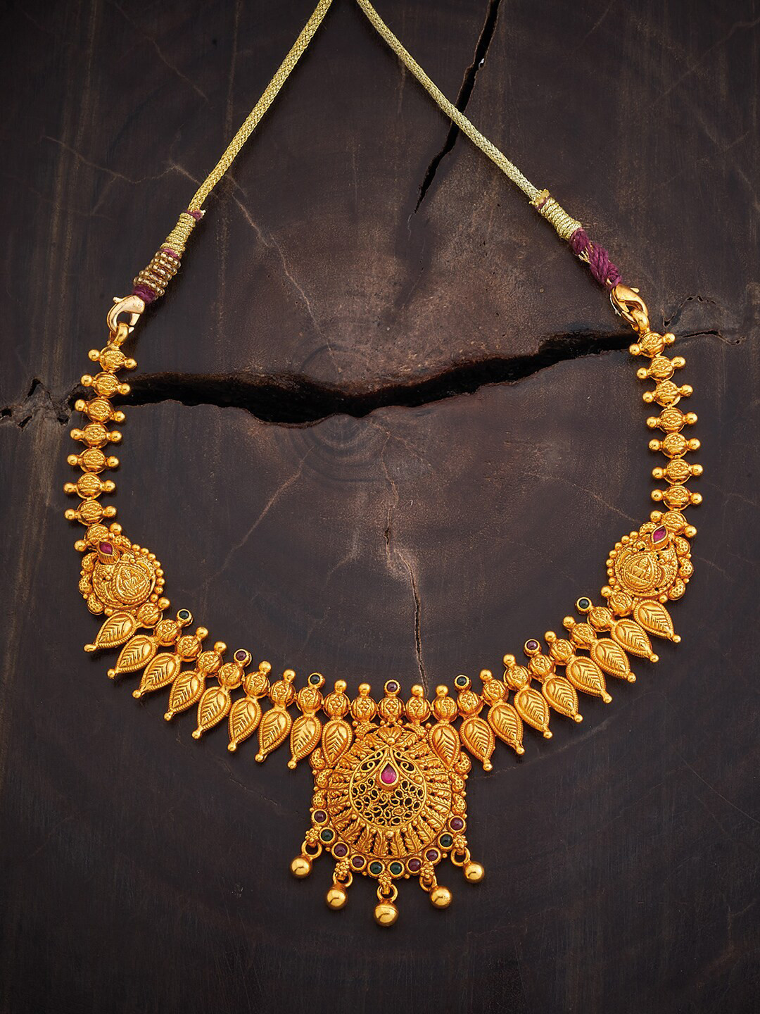 

Kushal's Fashion Jewellery Silver Stone-Studded Necklace, Gold