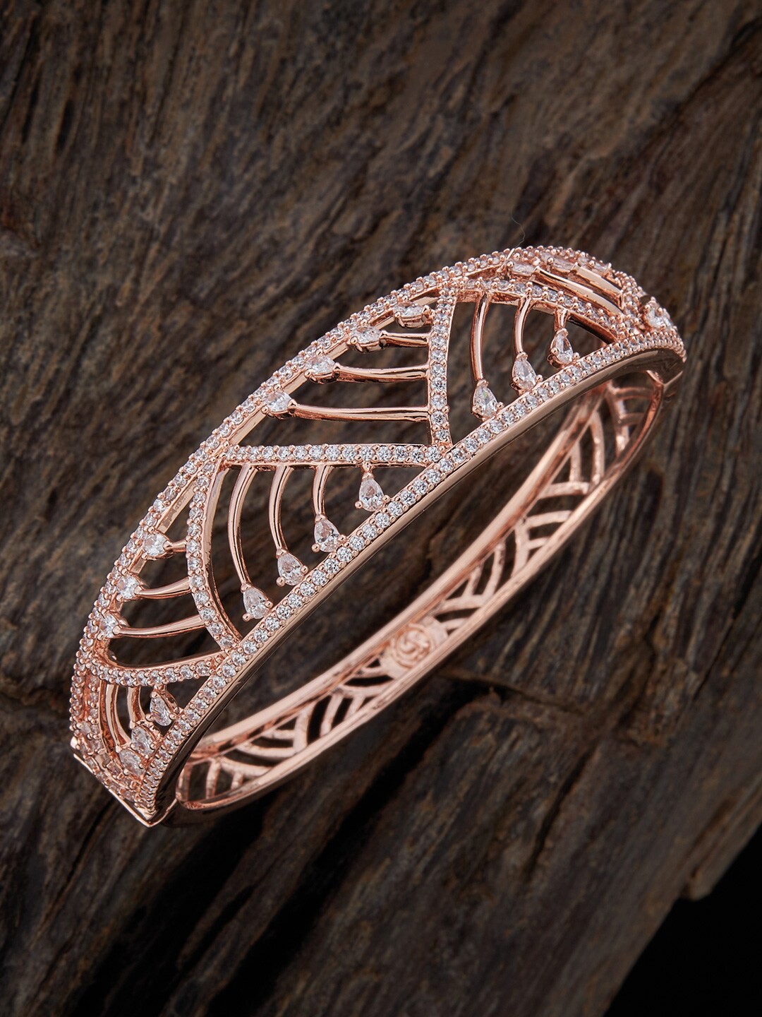 

Kushal's Fashion Jewellery Cubic Zirconia Studded Kada Bracelet, Rose gold