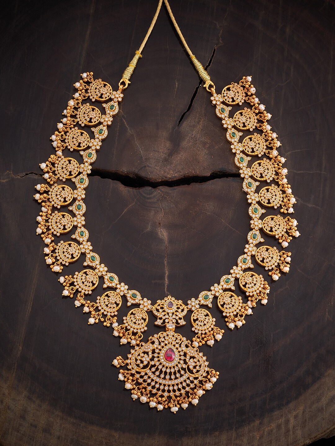 

Kushal's Fashion Jewellery Silver Gold-Plated Temple Necklace