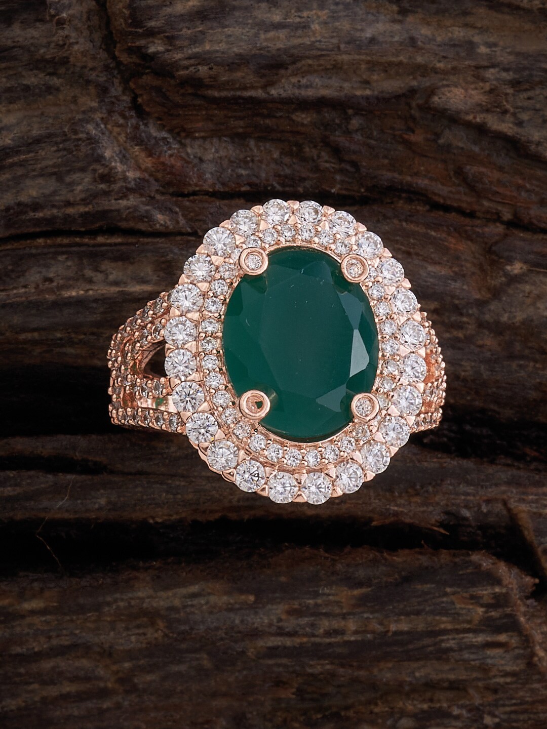 

Kushal's Fashion Jewellery Rose Gold-Plated Cubic Zirconia Studded Finger Ring, Green