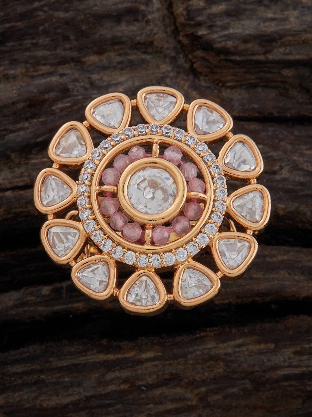 

Kushal's Fashion Jewellery Gold-Plated Kundan & CZ Studded Adjustable Finger Ring