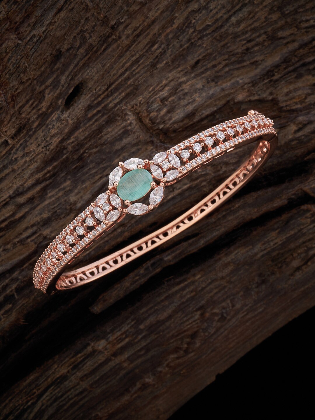 

Kushal's Fashion Jewellery Women Rose Gold-Plated Cubic Zirconia Studded Kada Bracelet