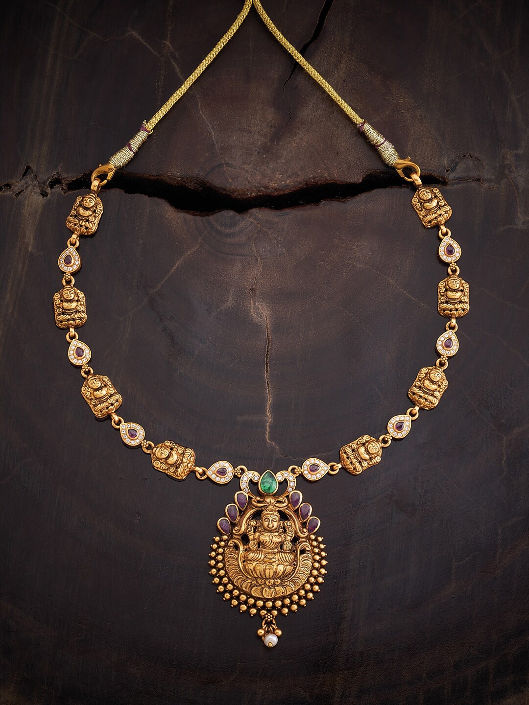 

Kushal's Fashion Jewellery 92.5 Pure Silver Gold-Plated CZ Studded Temple Necklace