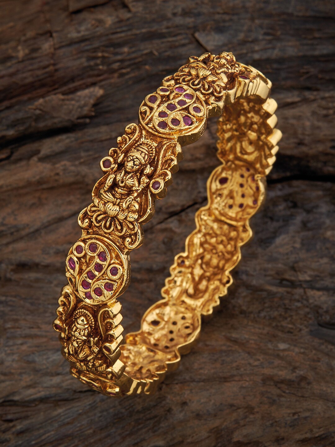 

Kushal's Fashion Jewellery Stone Studded Temple Bangle, Gold