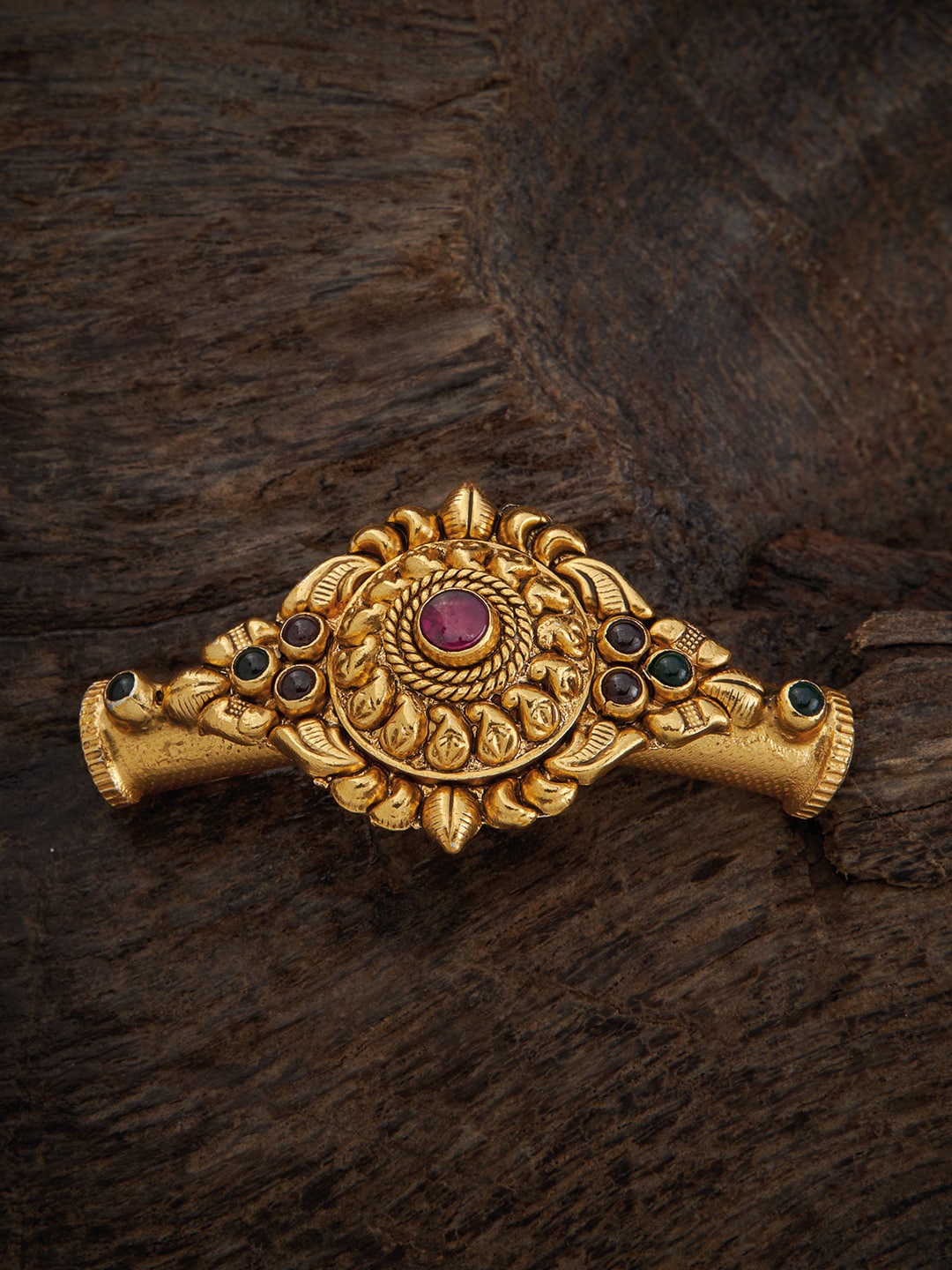 

Kushal's Fashion Jewellery 92.5 Pure Silver Rhodium-Plated Stone Studded Temple Bangle, Gold