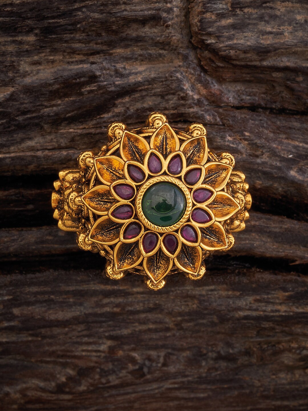 

Kushal's Fashion Jewellery Gold-Plated Stone Studded Antique Finger Ring