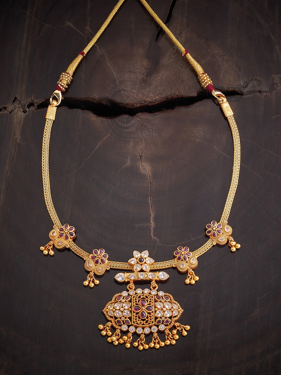 

Kushal's Fashion Jewellery Silver Stone-Studded Necklace, Gold