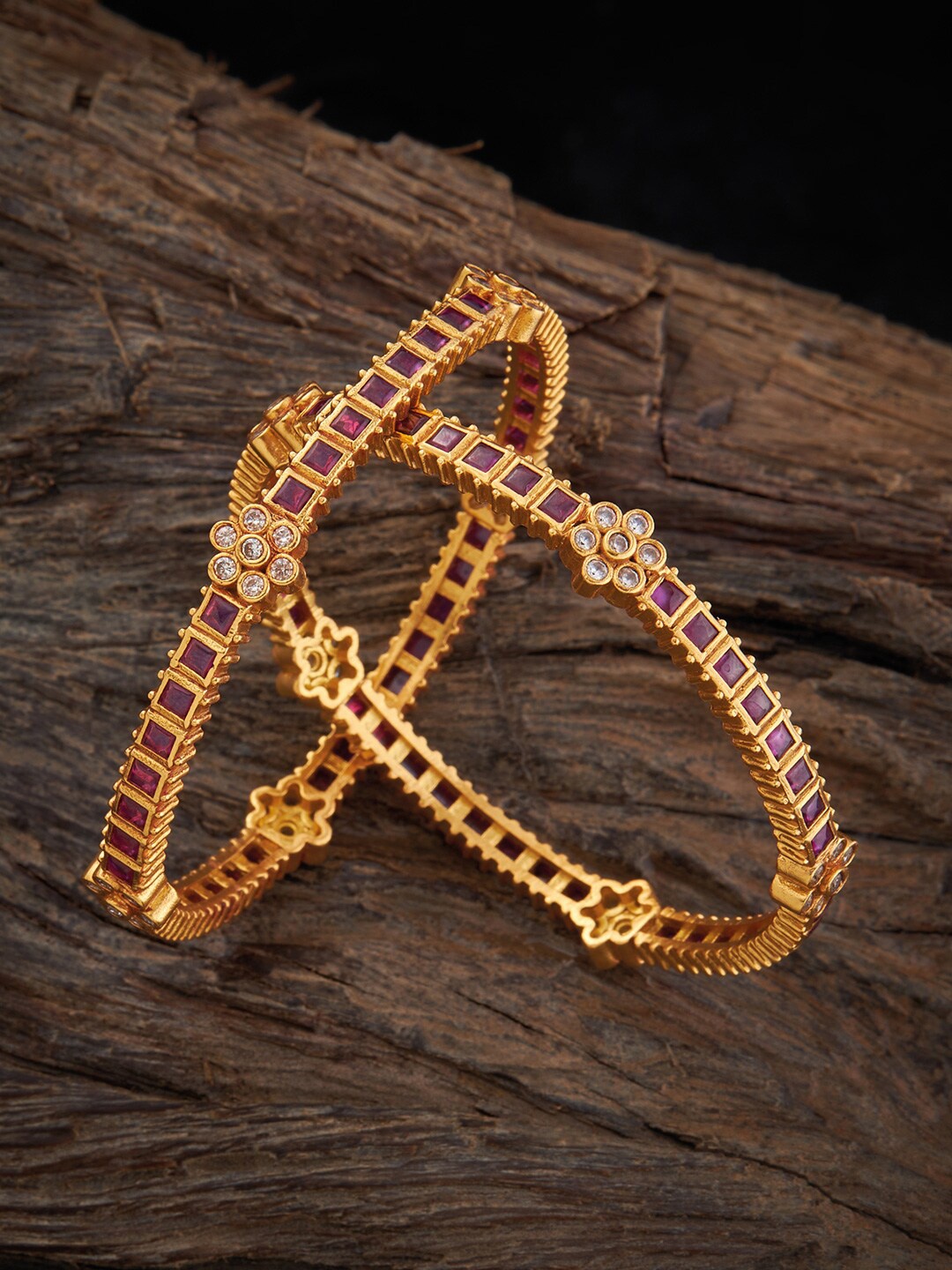 

Kushal's Fashion Jewellery Set Of 2 Gold-Plated Stone Studded Silver Bangles