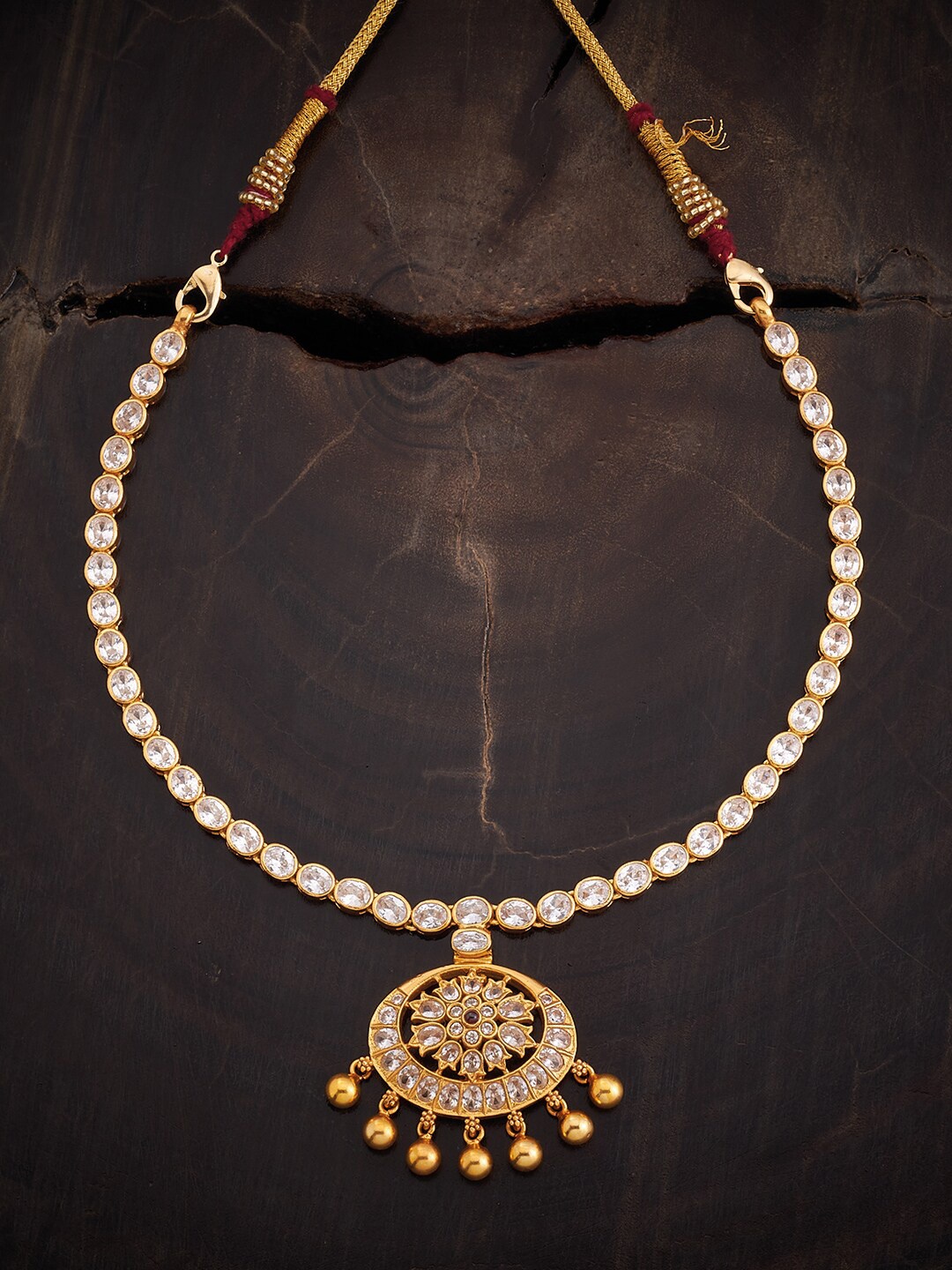 

Kushal's Fashion Jewellery 92.5 Pure Silver Gold-Plated CZ Studded Necklace
