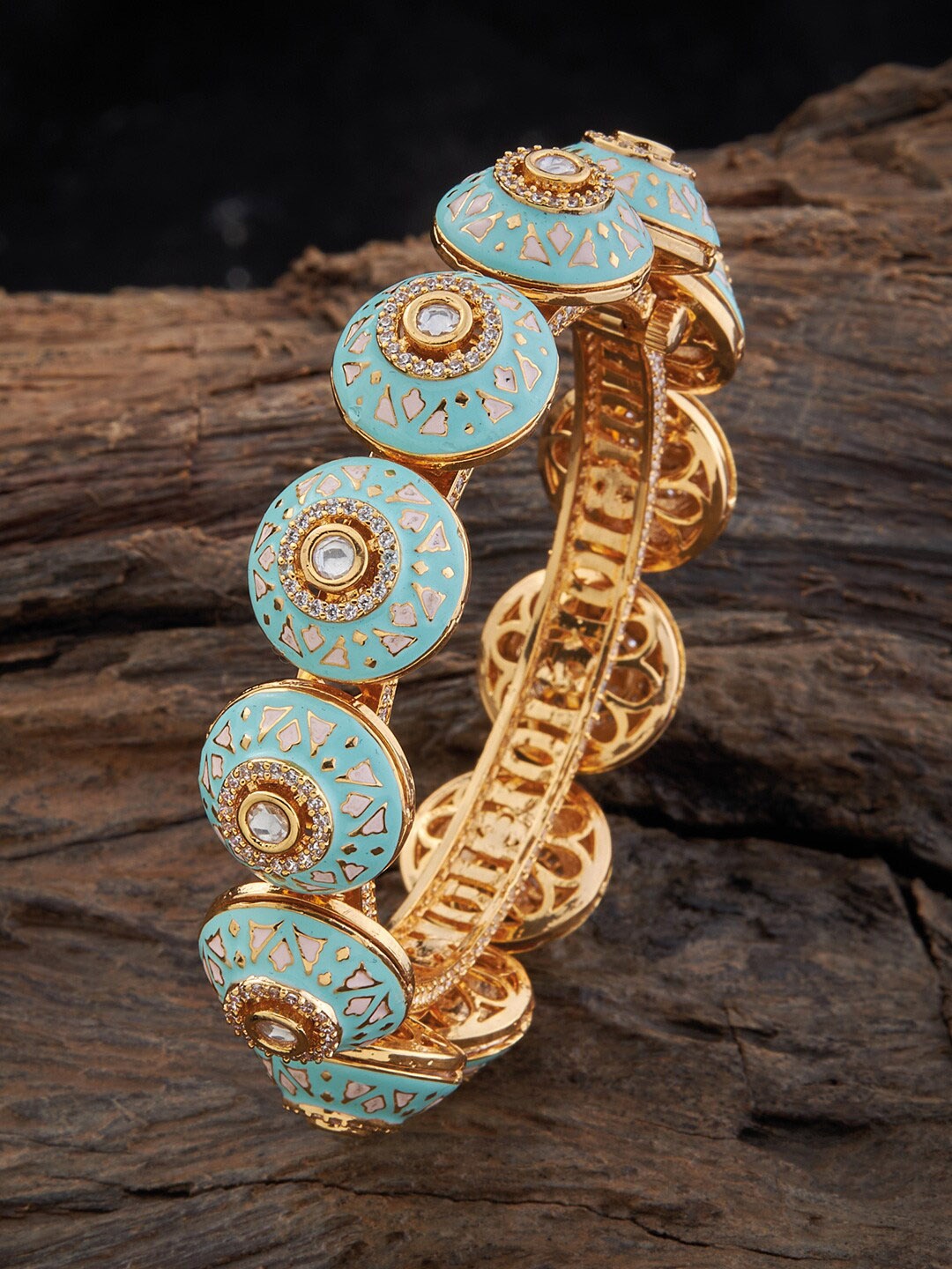 

Kushal's Fashion Jewellery Kundan-Studded & Textured Intricated Bangle, Blue