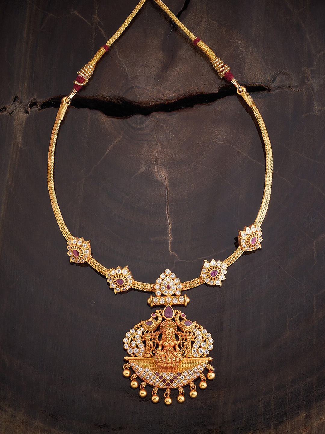 

Kushal's Fashion Jewellery Silver Minimal Temple Necklace, Gold