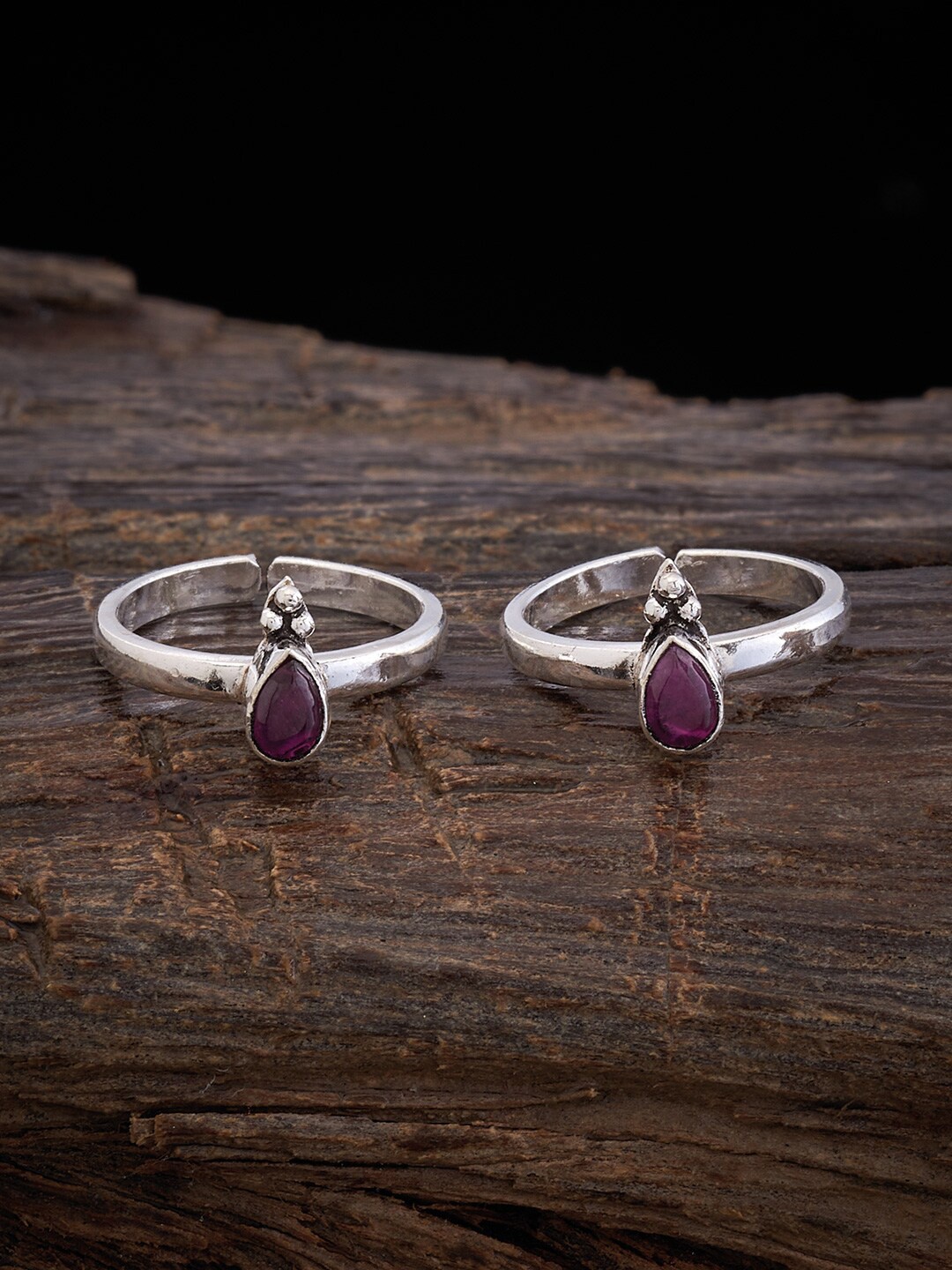 

Kushal's Fashion Jewellery Set Of 2 Rhodium-Plated Stone Studded Toe Rings, Silver