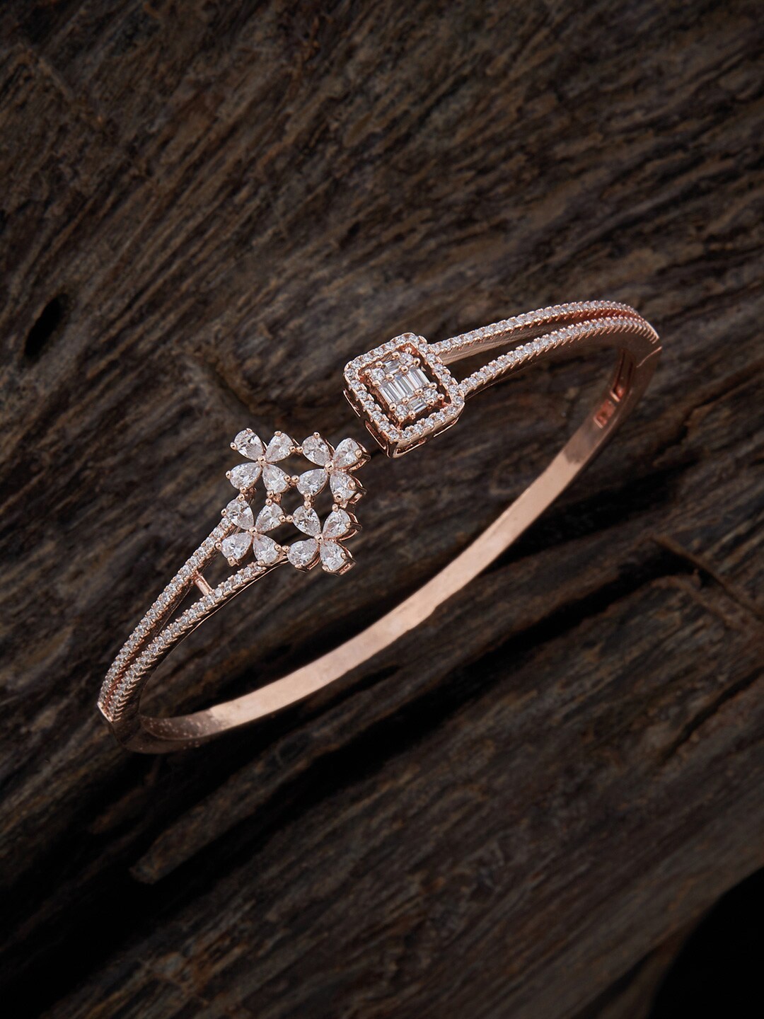 

Kushal's Fashion Jewellery Cubic Zirconia Cuff Bracelet, Rose gold
