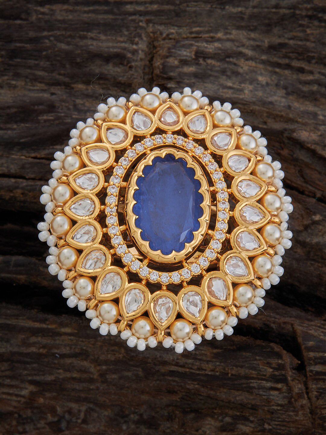 

Kushal's Fashion Jewellery Kundan Studded Adjustable Finger Ring, Gold