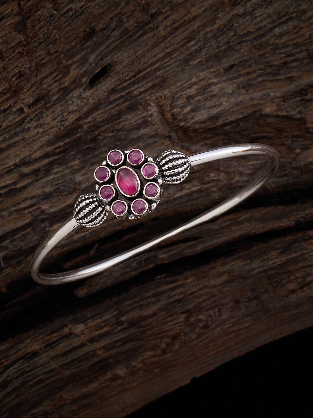 

Kushal's Fashion Jewellery Stone Studed Cuff Bracelet, Silver