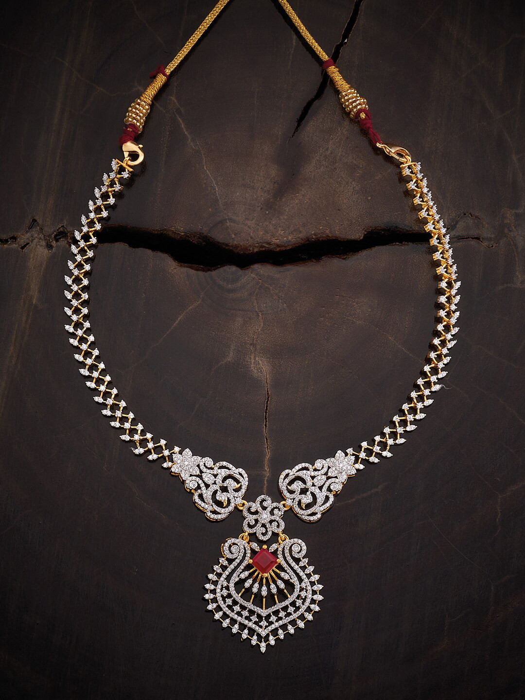 

Kushal's Fashion Jewellery Gold-Plated 92.5 Pure Silver CZ Studded Necklace