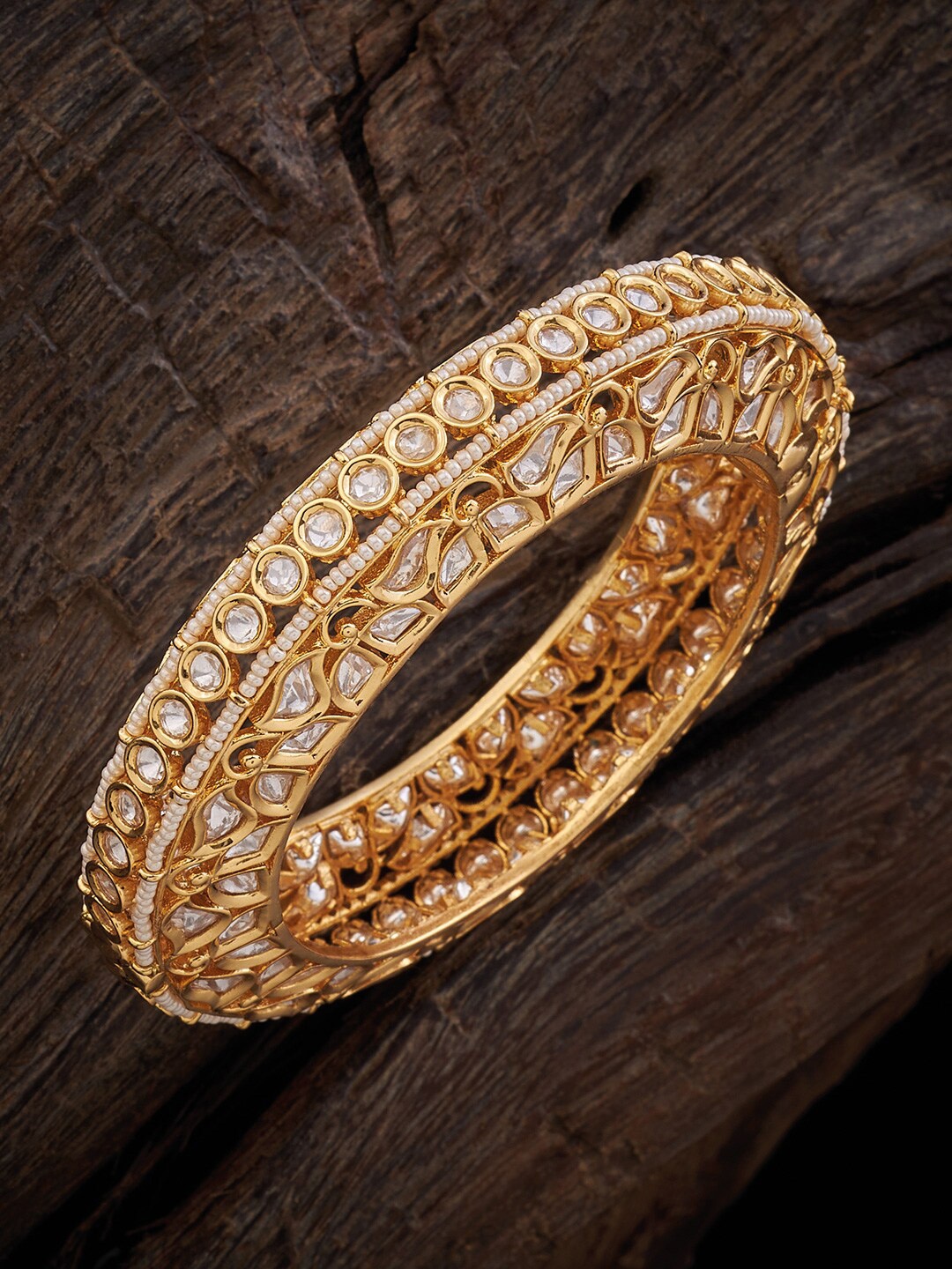 

Kushal's Fashion Jewellery Pure Silver Gold-Plated Kundan-Studded Bangle