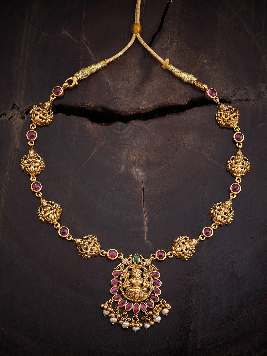 

Kushal's Fashion Jewellery Silver Gold-Plated Temple Necklace