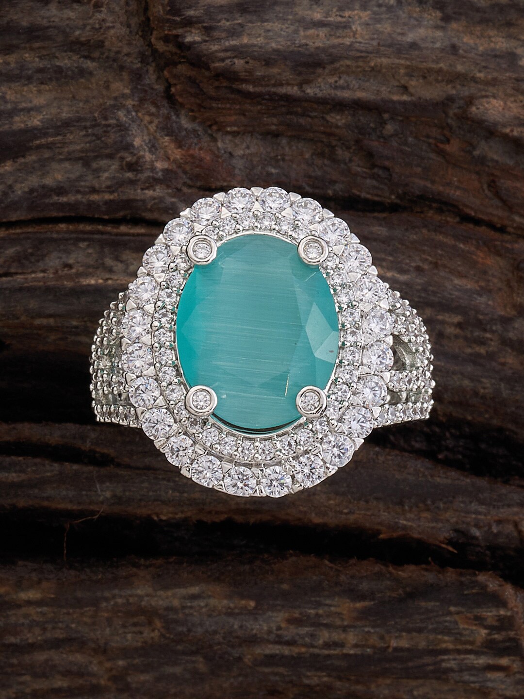 

Kushal's Fashion Jewellery Rhodium-Plated CZ Stone-Studded Finger Ring, Silver