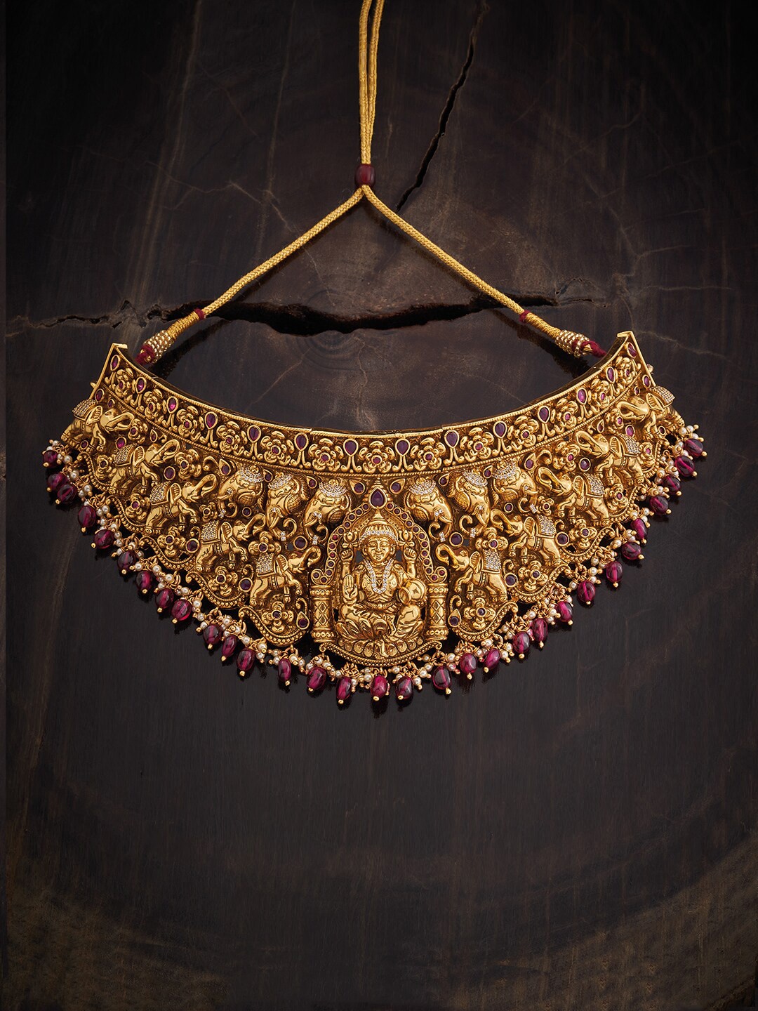 

Kushal's Fashion Jewellery Silver Rhodium-Plated Temple Necklace, Gold