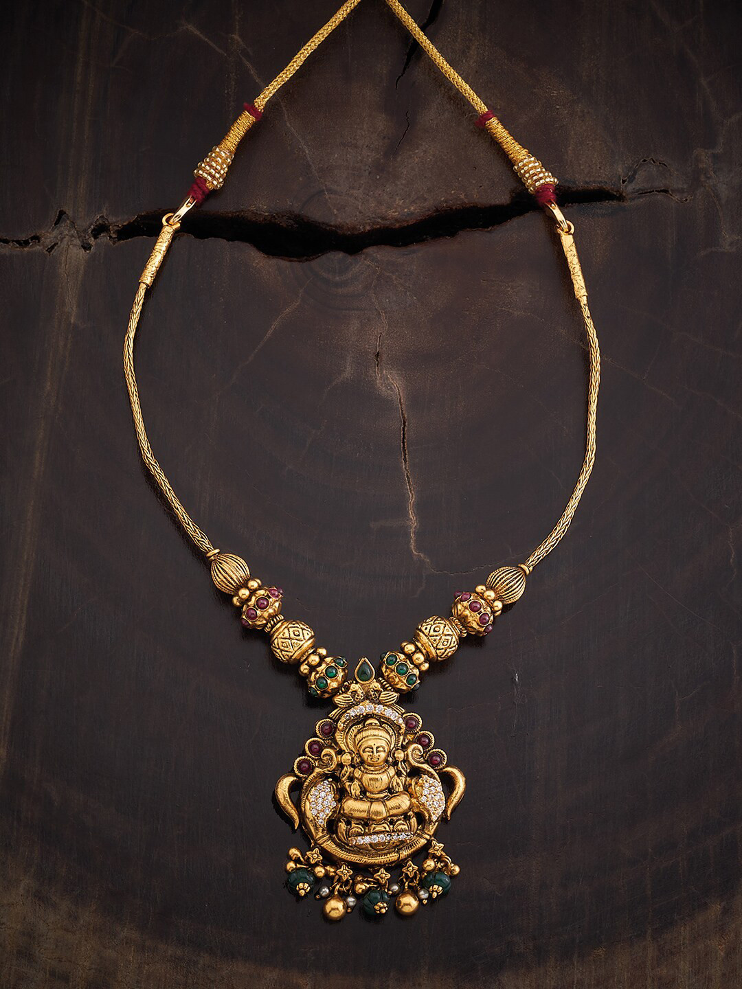 

Kushal's Fashion Jewellery Rhodium-Plated Silver Temple Necklace, Gold