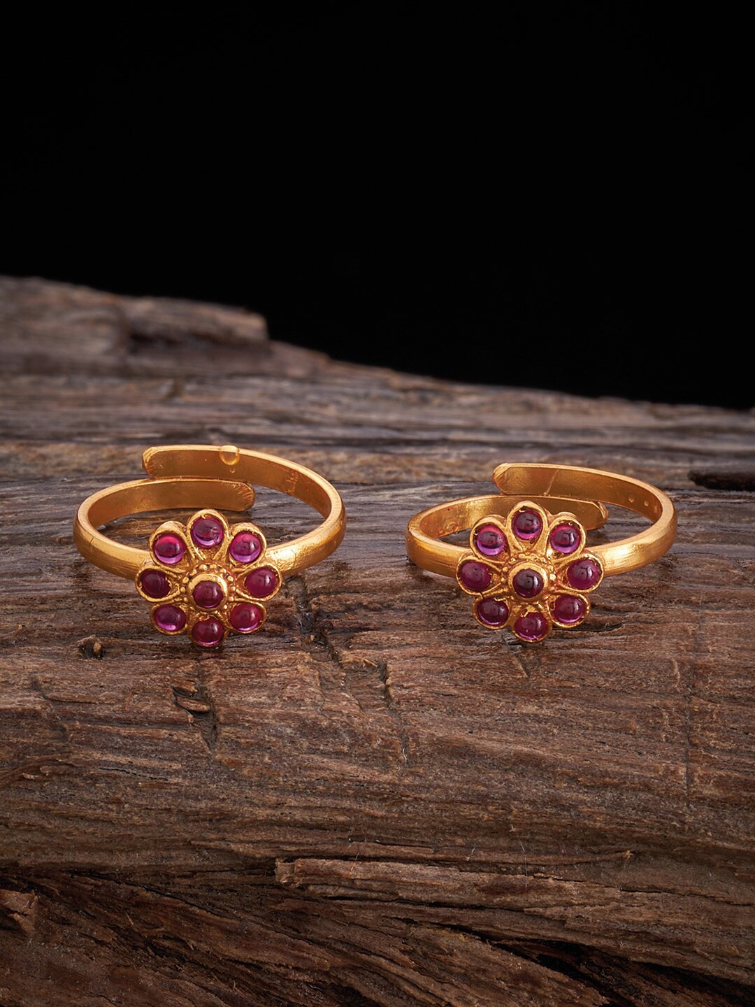 

Kushal's Fashion Jewellery Set Of 2 Stone Studded Toe Ring, Gold