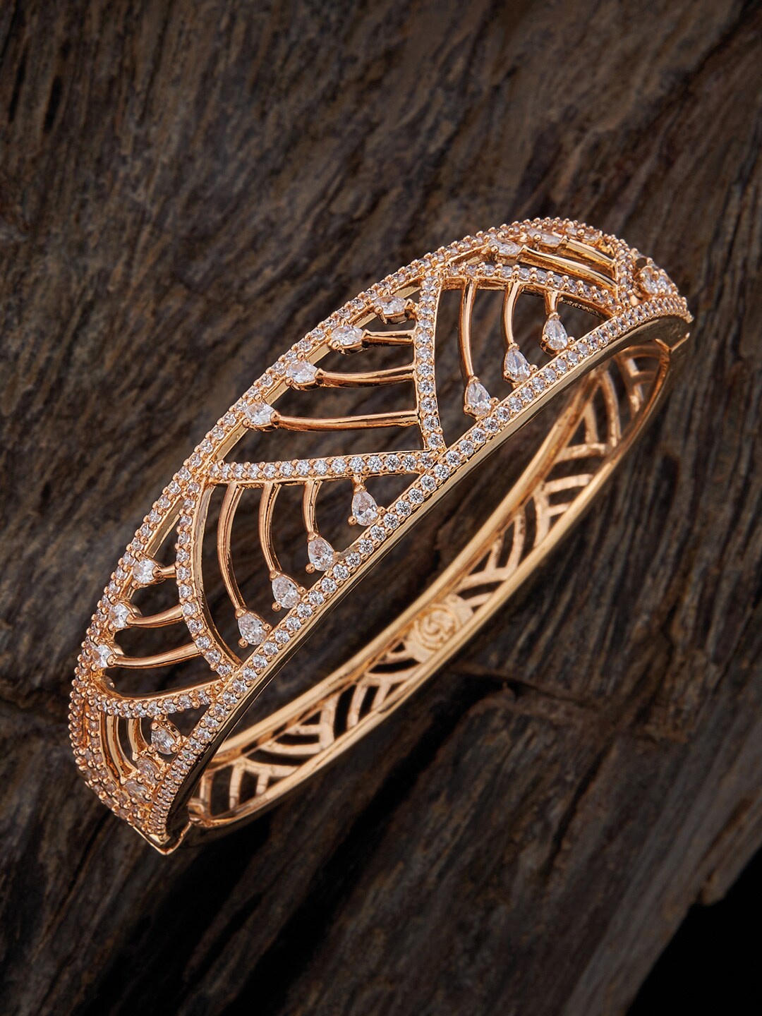 

Kushal's Fashion Jewellery Cubic Zirconia Kada Bracelet, Gold