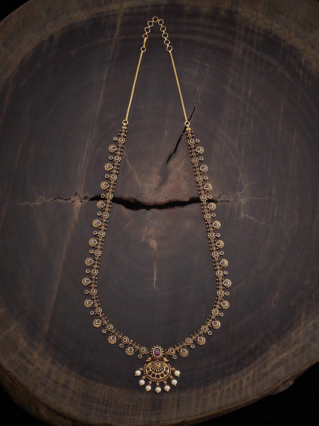 

Kushal's Fashion Jewellery Silver Gold-Plated Antique Necklace