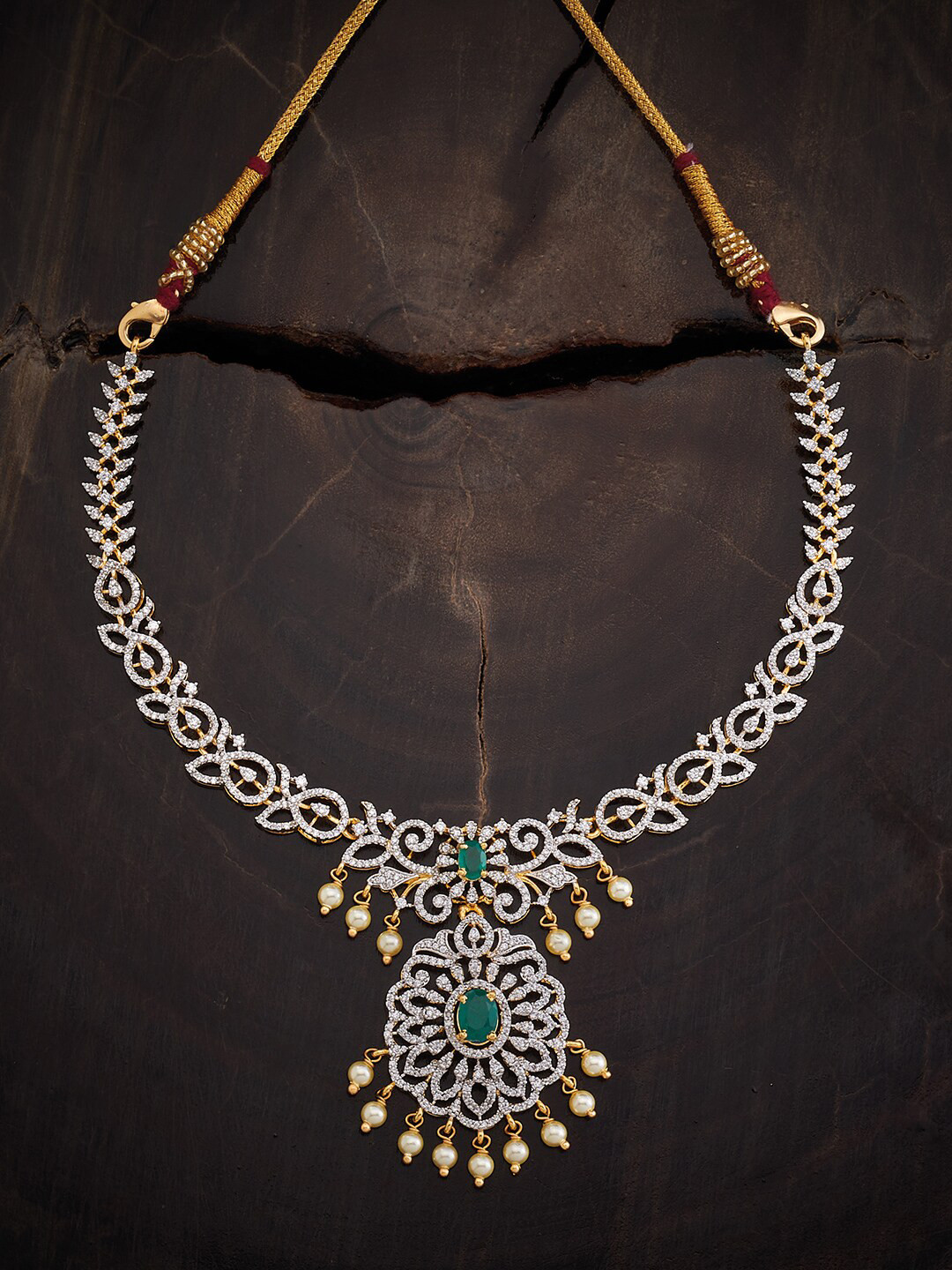 

Kushal's Fashion Jewellery Silver Gold-Plated CZ Stones Necklace